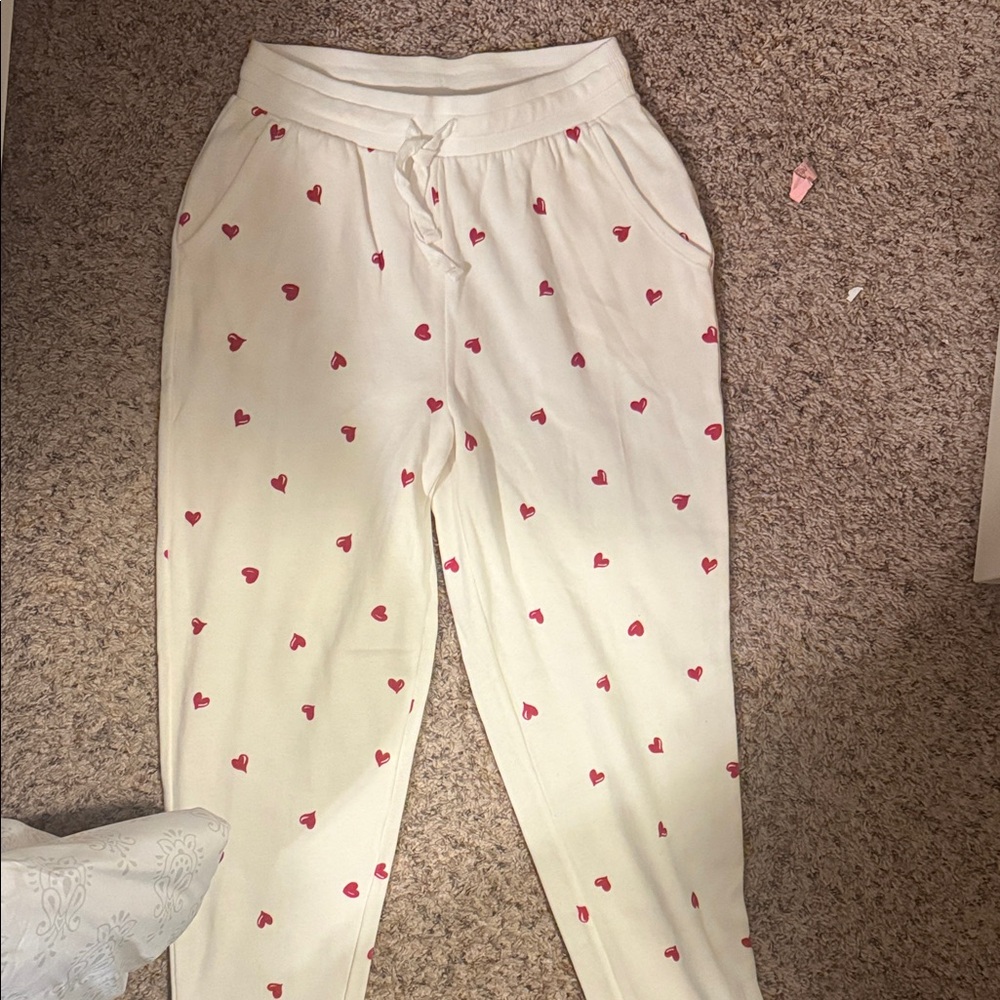 White Joggers with Red Heart Print